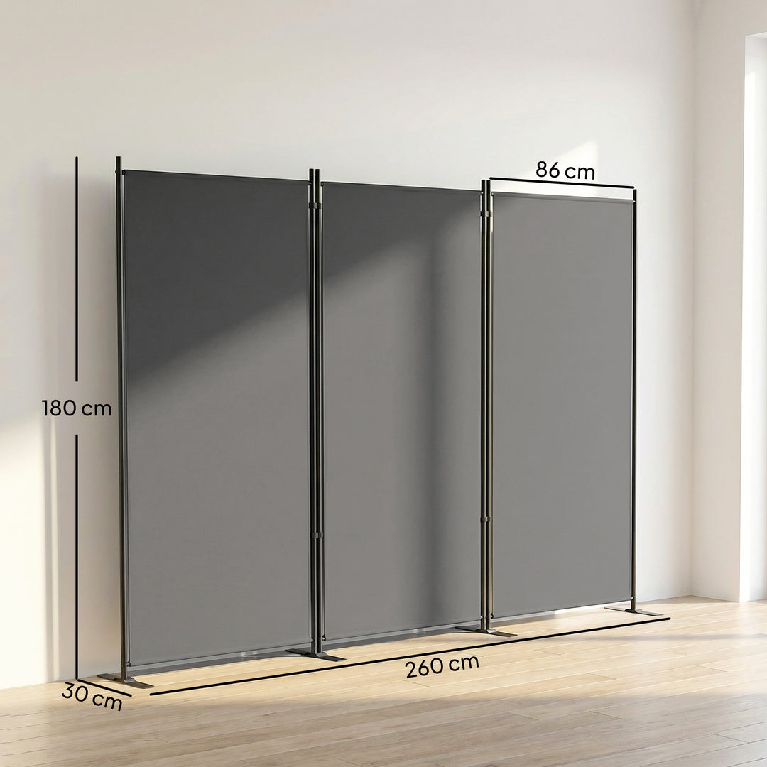 3-panels rumdeler, 260 x 30 cm, fritstående, metalskærm, privatlivsskærm, udendørs rumdeler, mørkegrå