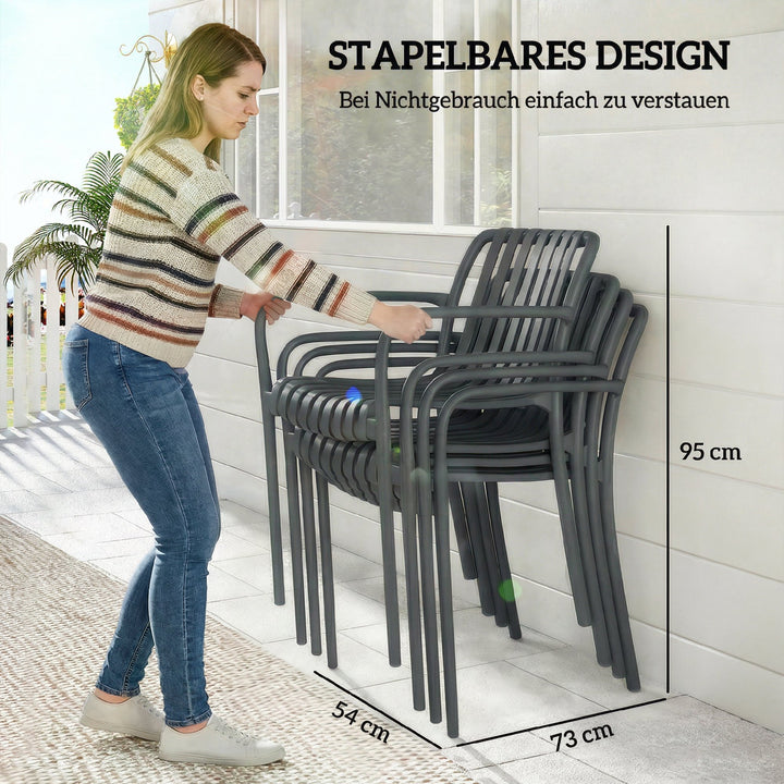 Sæt med 4 stabelbare havestole med lameller, ergonomiske, mørkegrå