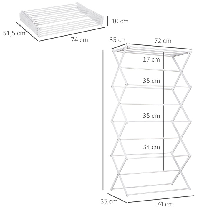 Sammenklappelig tørrestativ med 8 etager tørrestativ tørretumbler tørrestativ tørrestativ metal plastik hvid 74 x 35 x 144 cm