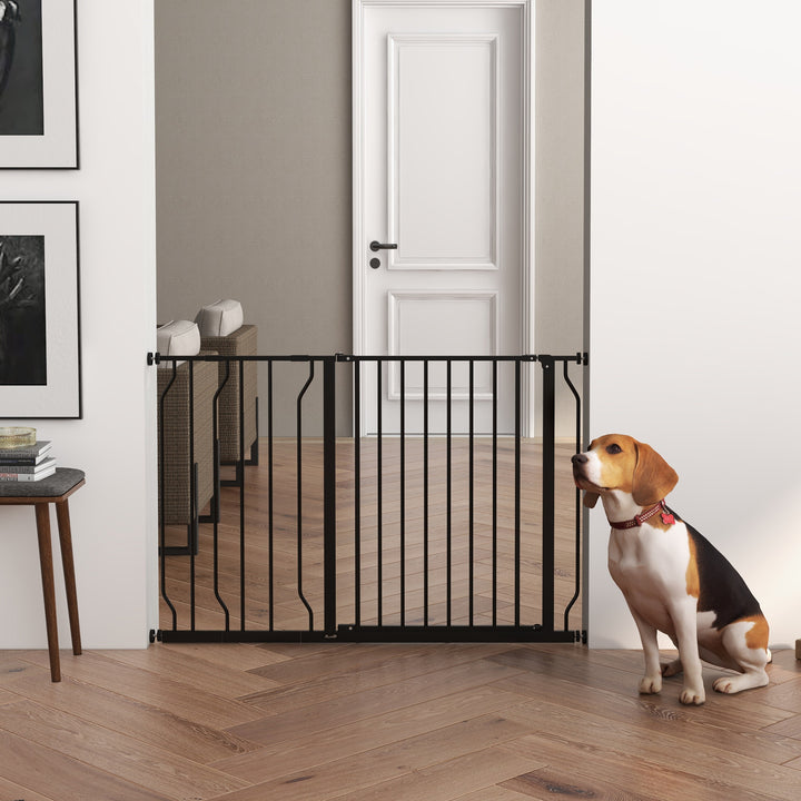 Hundegitter, klemmemontering, justerbar længde, stål/abs, 75-115 x 76 cm, sort