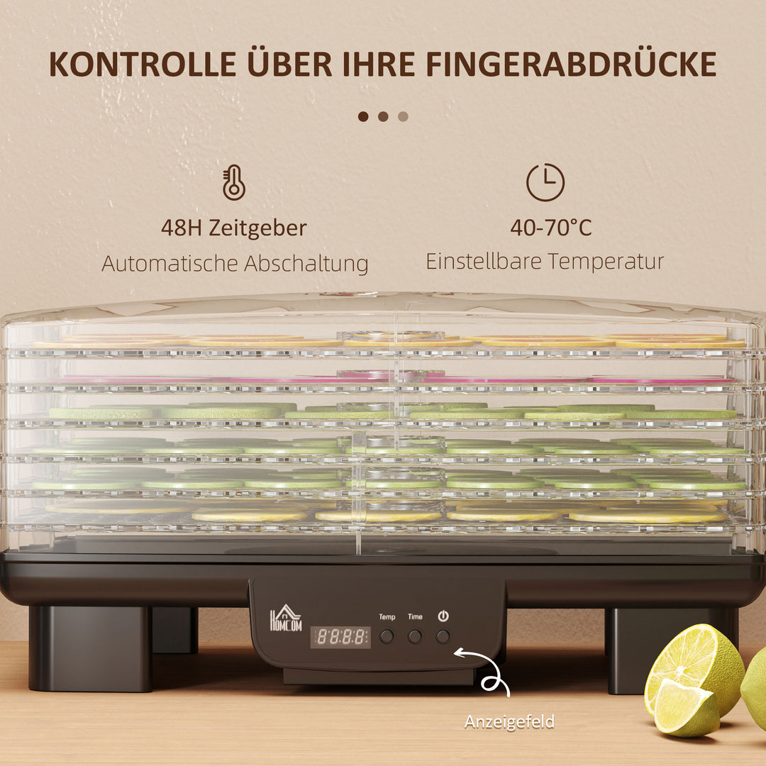 Dehydrator, 6 niveauer, varmluftcirkulation, 40-70°c, 43 x 29,5 x 28 cm, sort