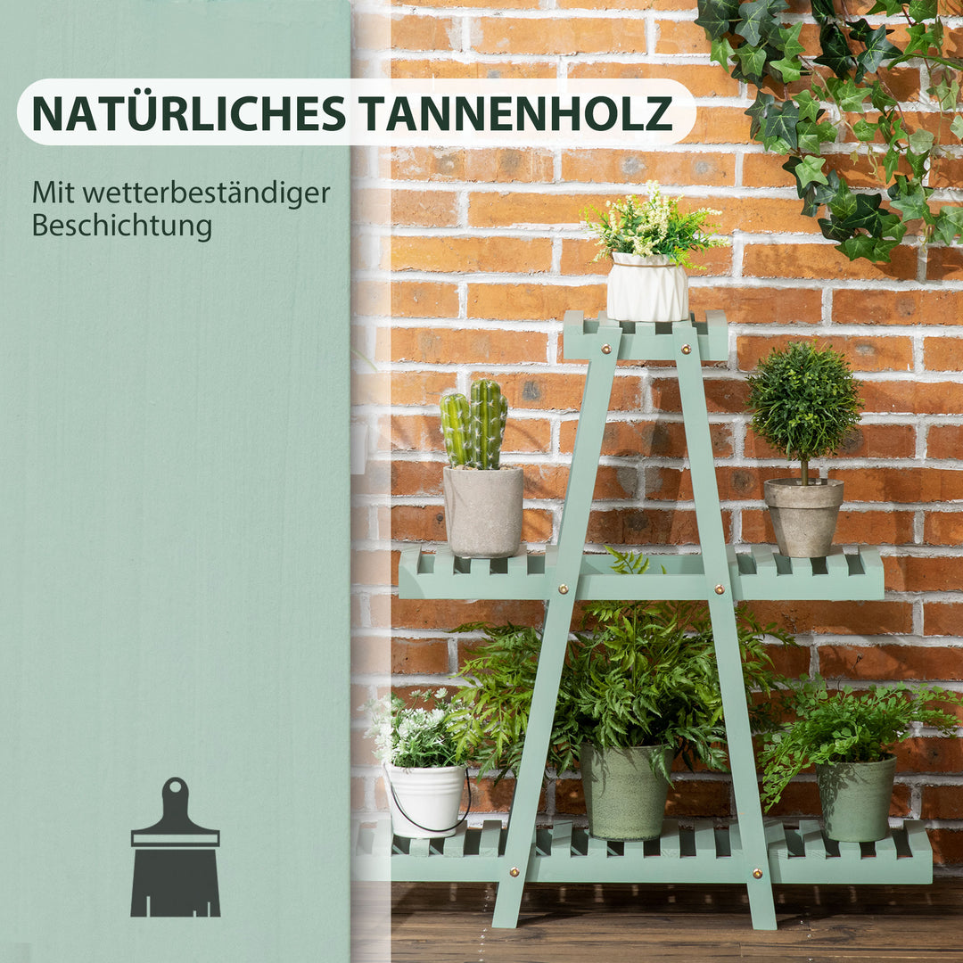 Plantehylde med 3 niveauer, til 6 blomsterpotter, vejrbestandig, 76 cm x 26 cm x 76 cm, lysegrøn