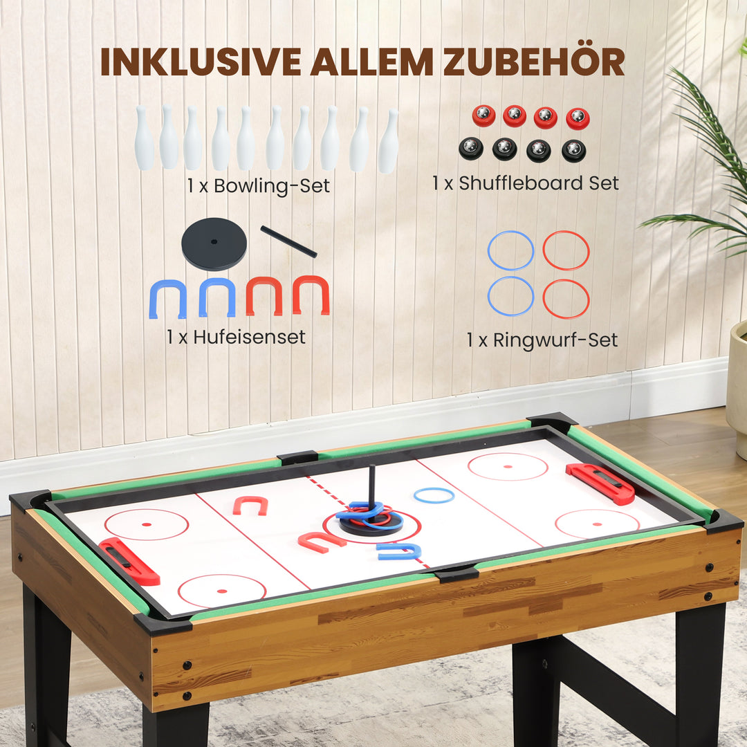 13-i-1 spillebord, bordfodbold, skak, billard, bordtennis og mere, MDF, plastik, valnød