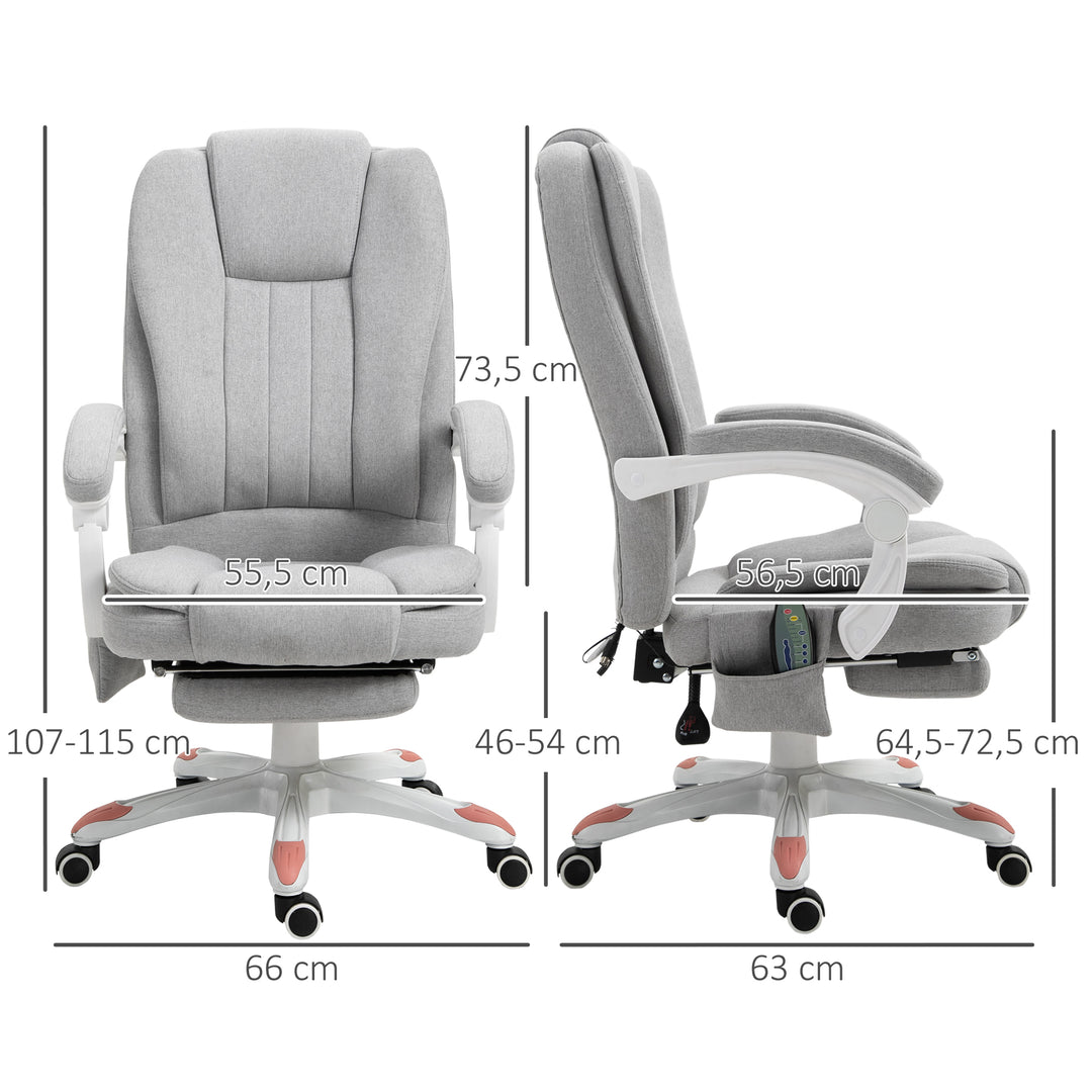 Massagestol, kontorstol, gamingstol, polyester, skum, nylon, grå, 66 x 63 x 107-115 cm