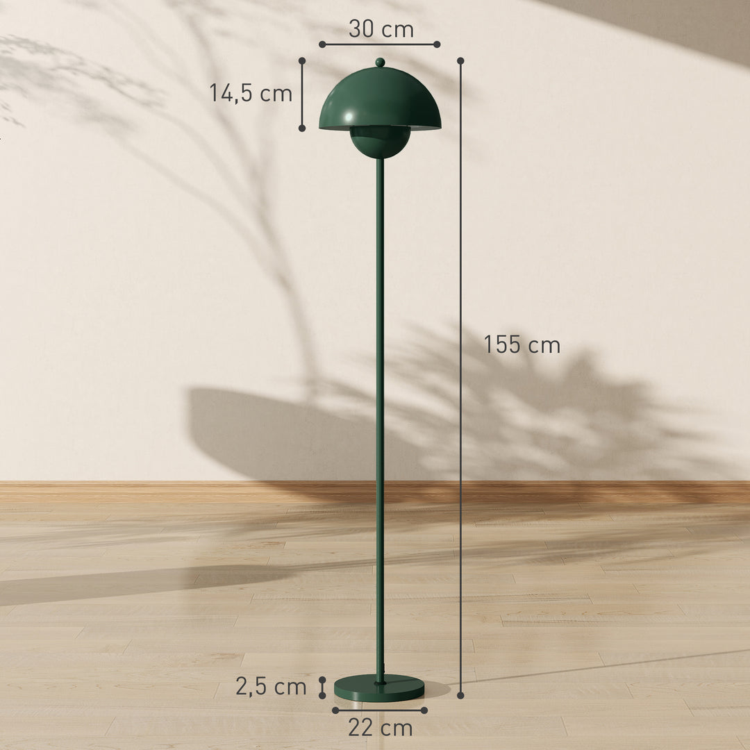 Gulvlampe, rund skærm, fodkontakt, lang kabel, elegant look, stål, grøn