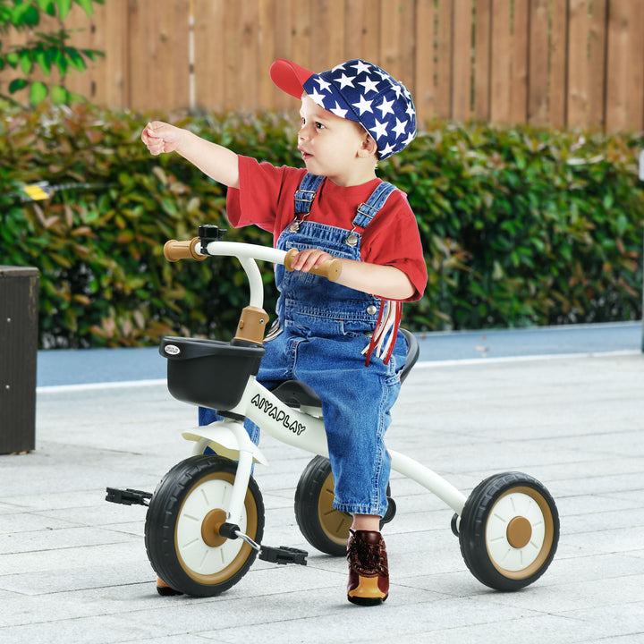Trehjulet cykel til børn 2-5 år, højdejusterbart sæde, ringeklokke, cykelkurv, metalstel, hvid
