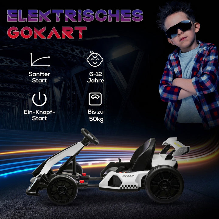 24V elektrisk gokart til børn med driftfunktion, 6-12 år, hvid