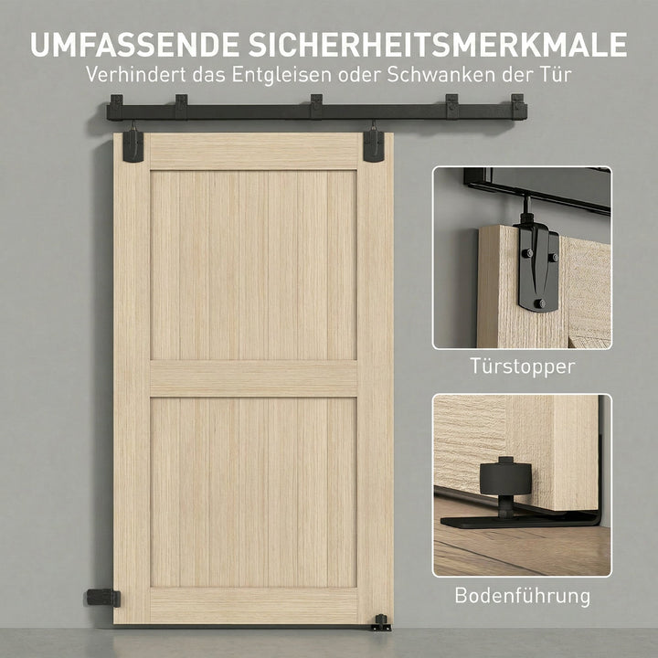 Kraftigt skydedørsbeslagsæt 183 cm sort til enkeltdøre