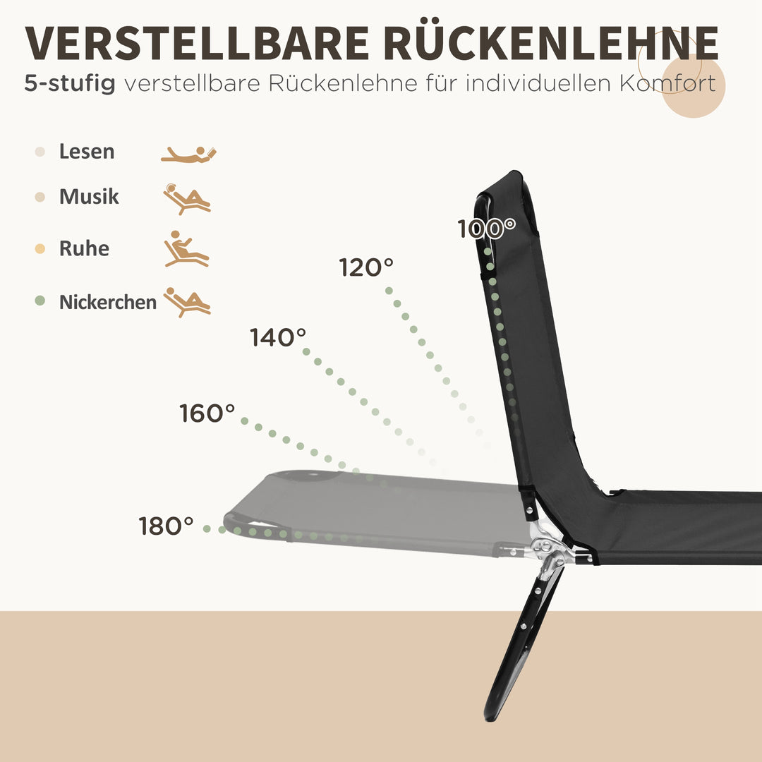Sæt med 2 sammenklappelige liggestole/havestole med 5 højdejusterbare ryglæn, lasteevne op til 120 kg