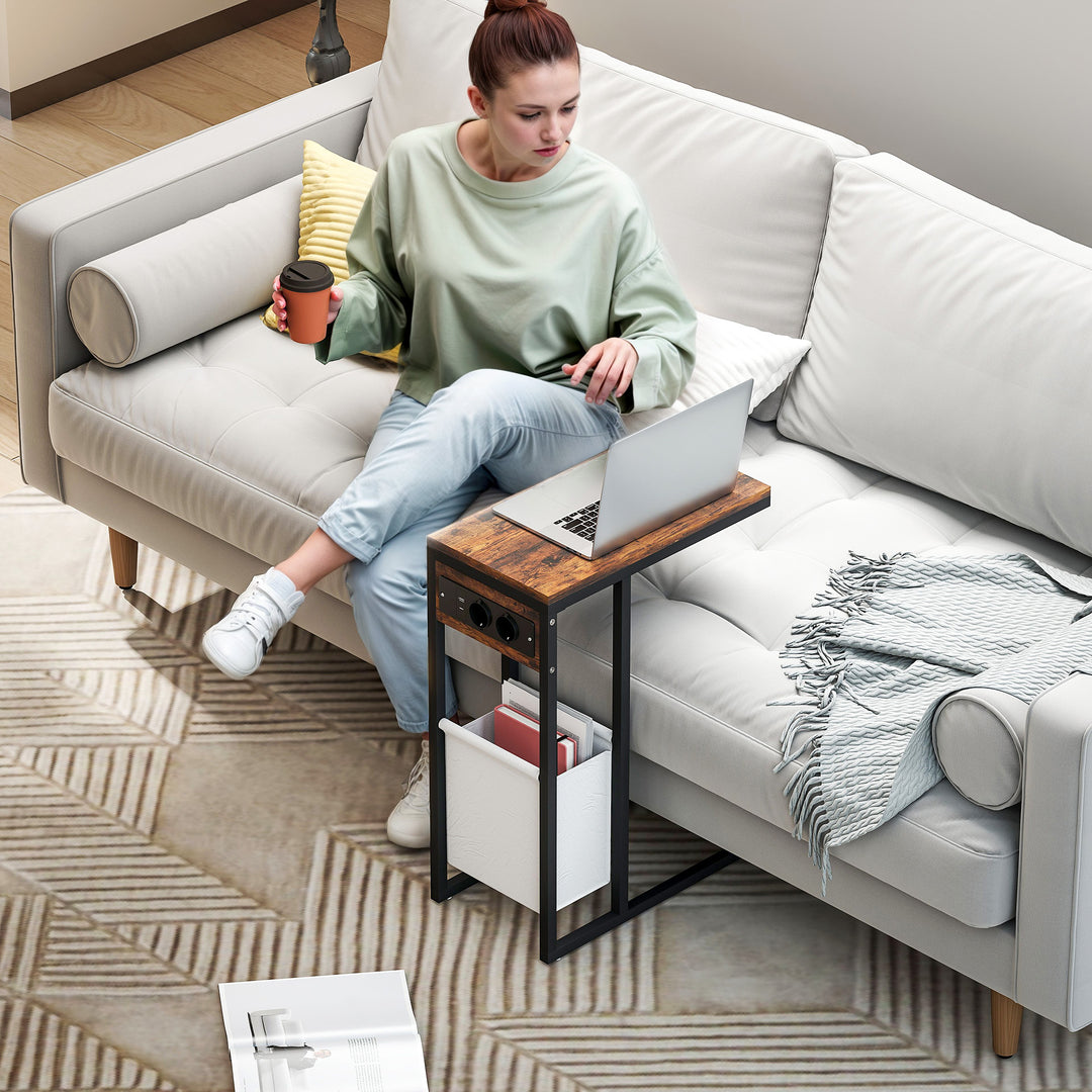Sidebord med stikkontakter, usb-porte, kabel, c-formet design