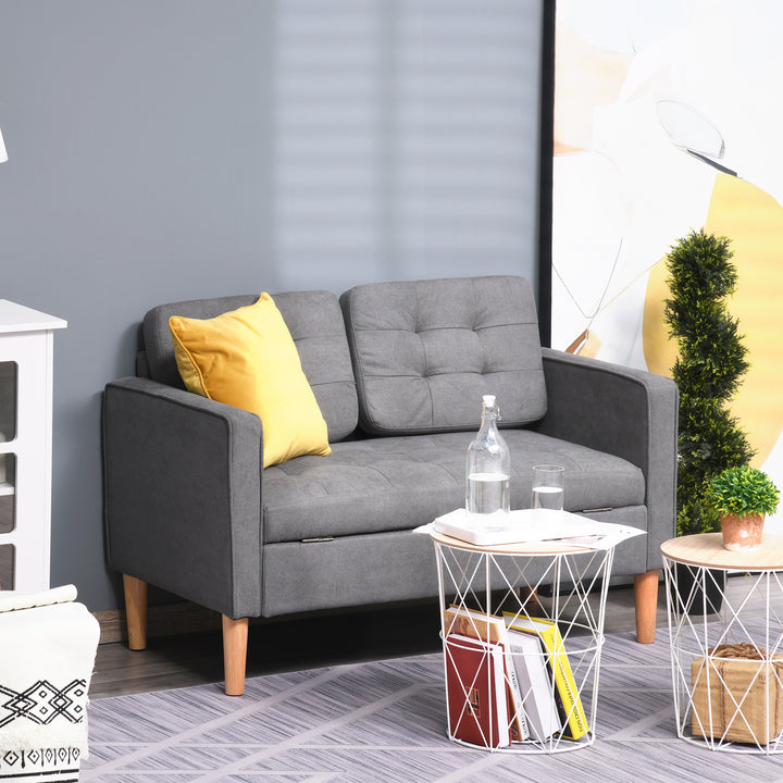 2-personers sofa, sofa med opbevaring, træben, polstret sofa med fløjlslook til stue, soveværelse, 117 x 62 x 78 cm, grå