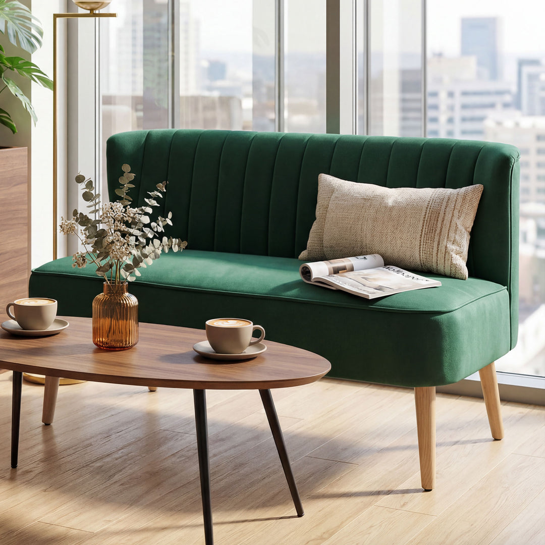 Retro design 2-personers sofa, træben, 117 cm x 56,5 cm x 77 cm, mørkegrøn