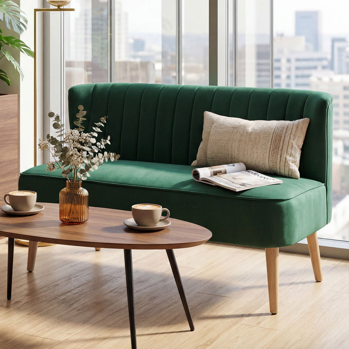 Retro design 2-personers sofa, træben, 117 cm x 56,5 cm x 77 cm, mørkegrøn