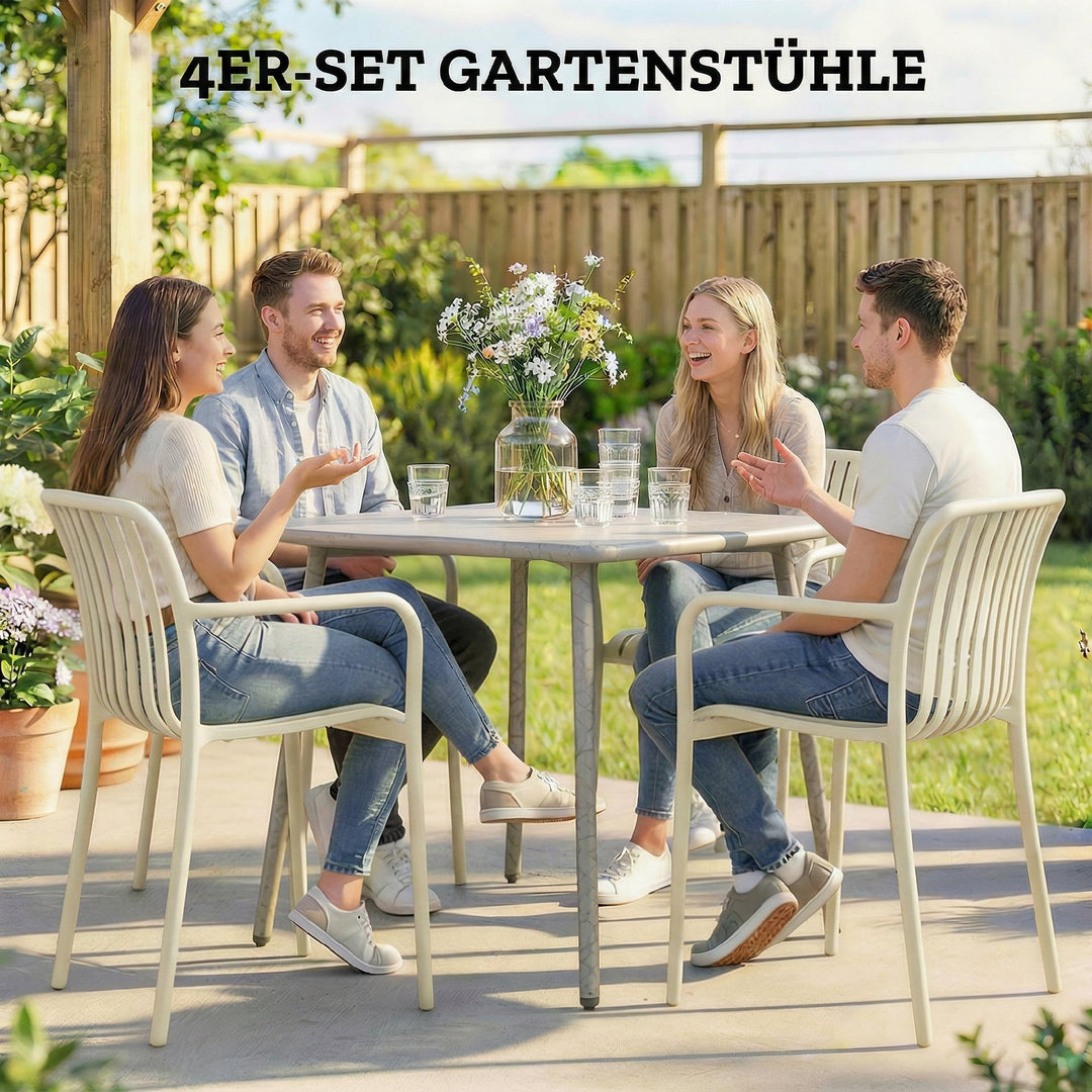 Sæt med 4 stabelbare havestole med lameller, ergonomiske, cremehvid