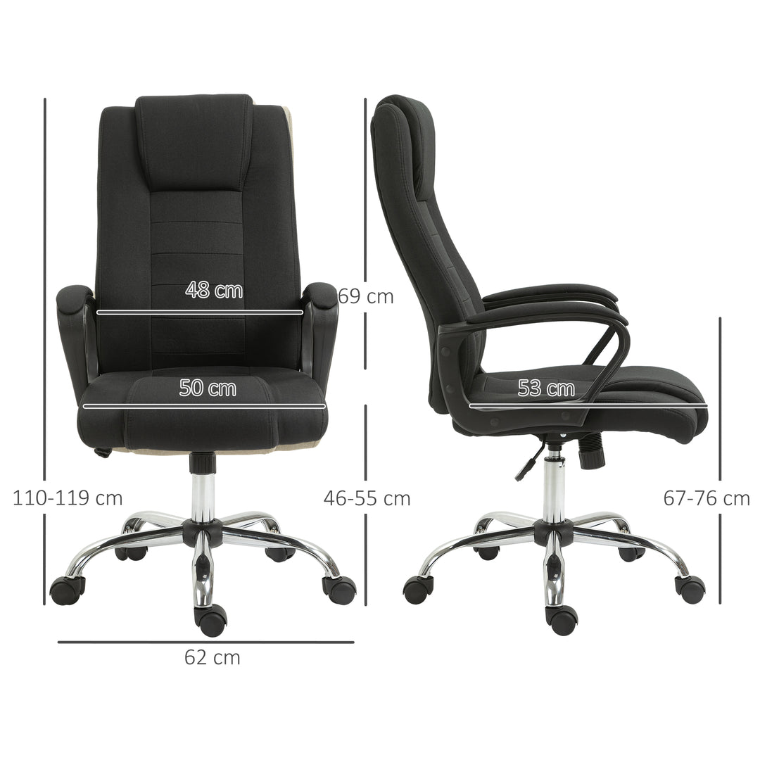 Kontorstol, computerstol med vippefunktion, nakkestøtte, ergonomisk skrivebordsstol, drejelig, højdejusterbar, sort linned-touch, 62 x 76 x 110-119 cm