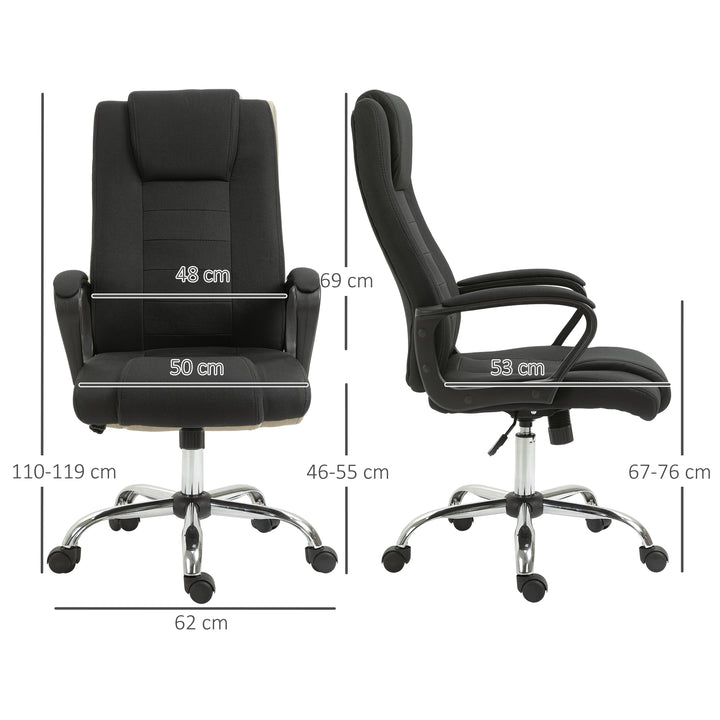 Kontorstol, computerstol med vippefunktion, nakkestøtte, ergonomisk skrivebordsstol, drejelig, højdejusterbar, sort linned-touch, 62 x 76 x 110-119 cm