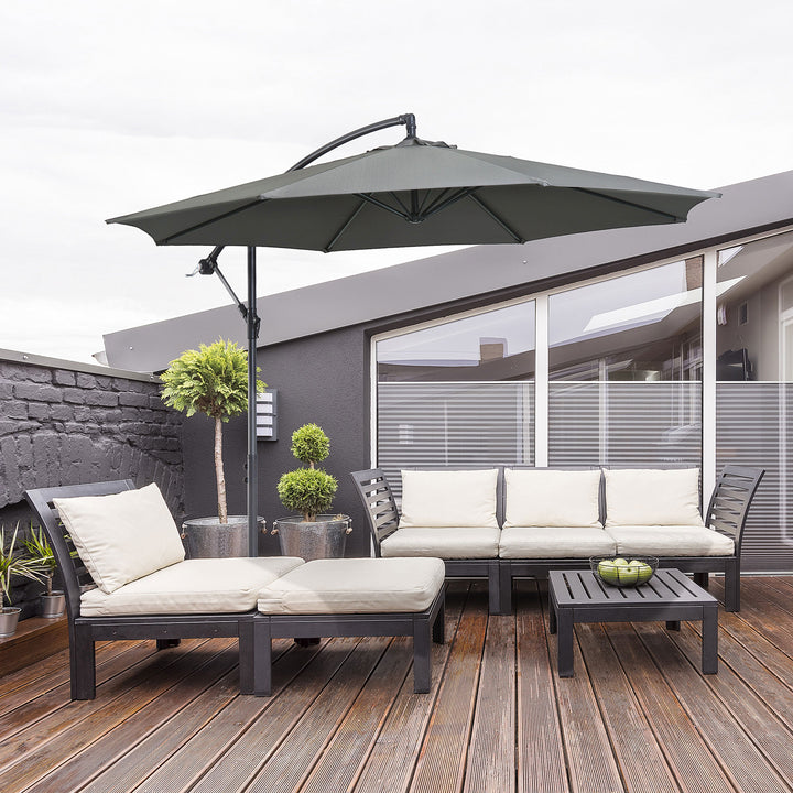 Parasol med håndsving vejrbestandig 2,95 m x 2,95 m x 2,45 m polyester stål sort