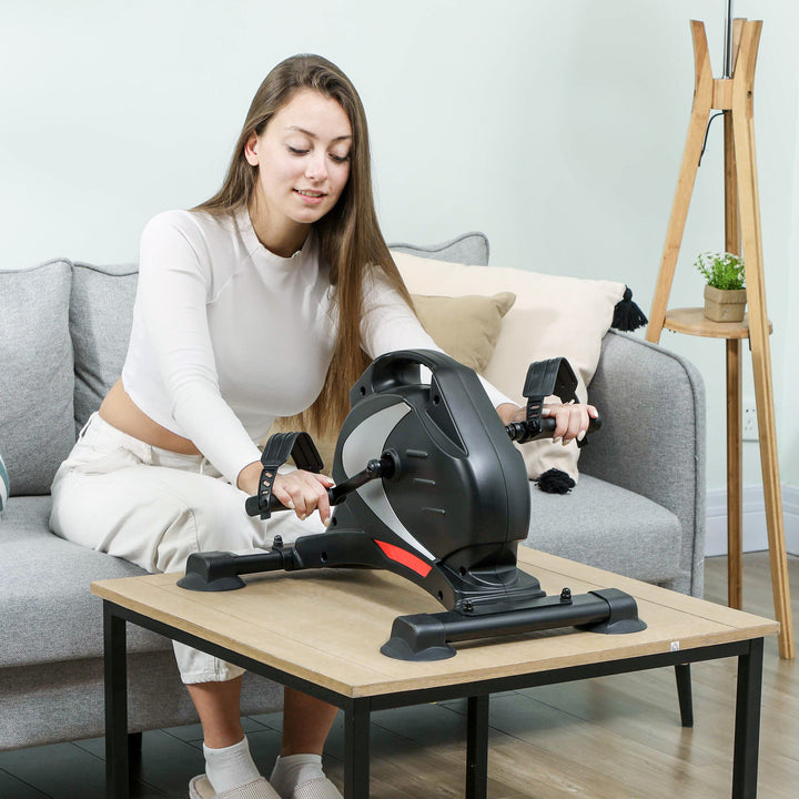 Mini motionscykel, fodpedaltræner, træningsredskab med 8 modstandsniveauer, lcd-skærm, metal, plastik, sort