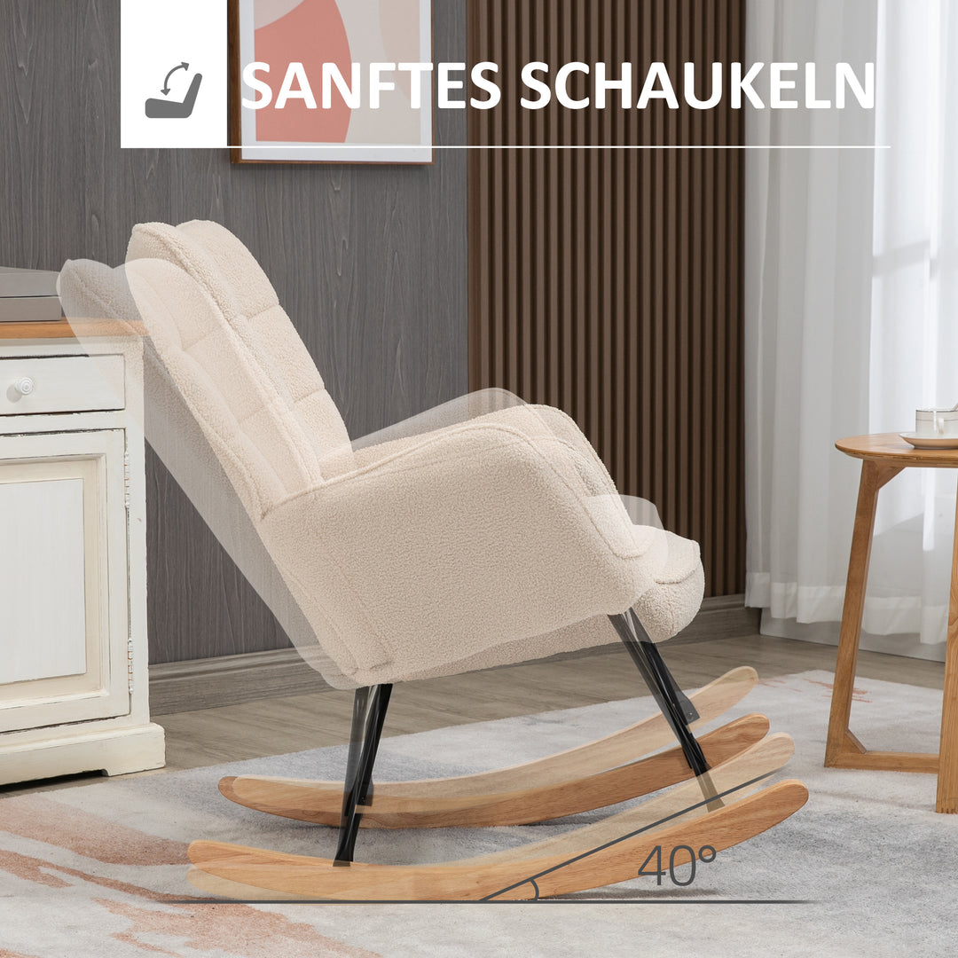 Retro gyngestol, massivt træ, lænestol, afslappende lænestol, 98 cm x 71 cm x 101 cm, beige