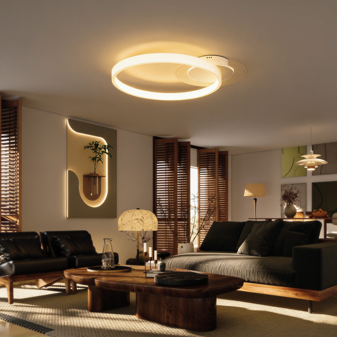 Loftlampe, loftslampe med design med to ringe, rund 50 x 40 x 7,4 cm, hvid