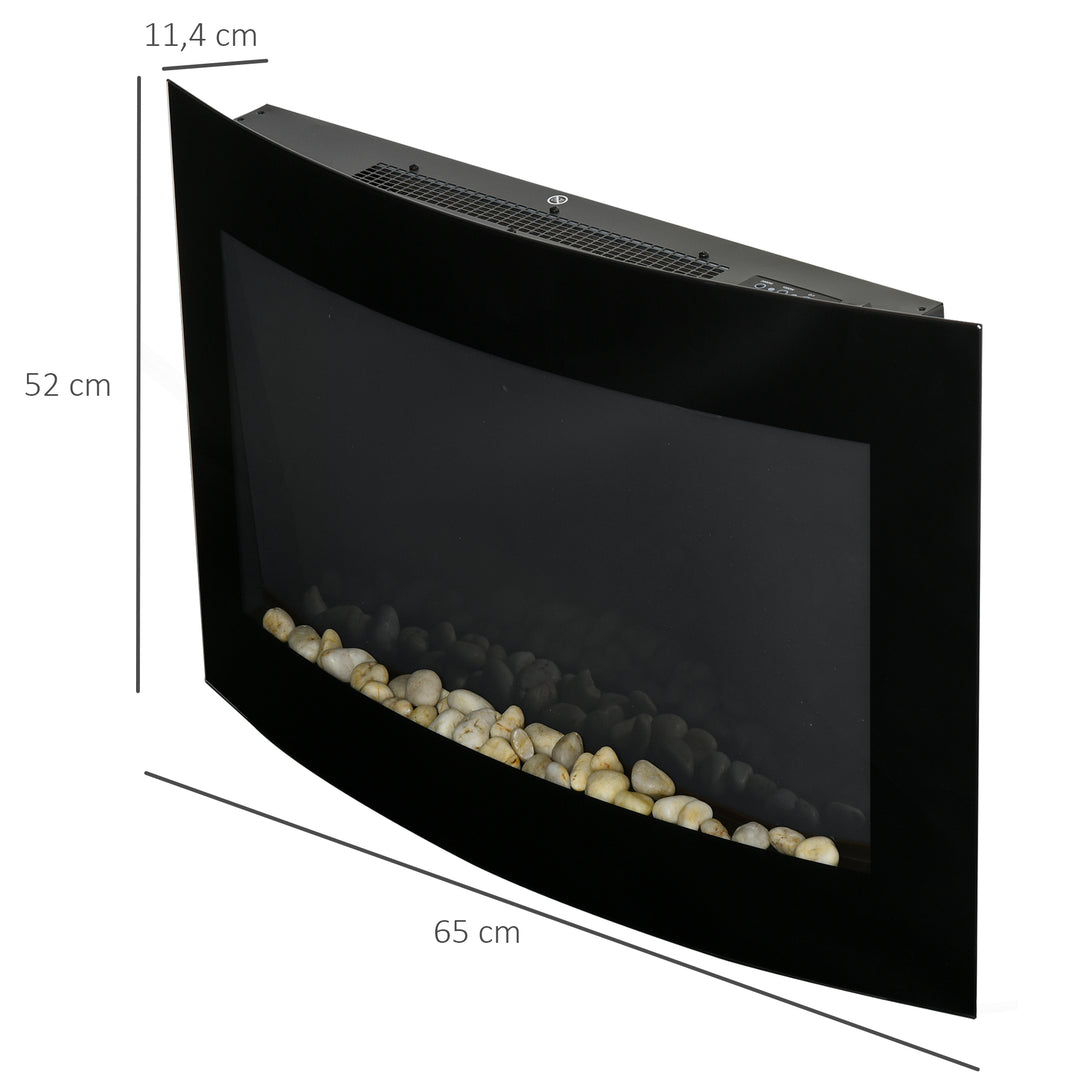 Elektrisk pejs med varmelegeme, elektrisk pejs med 3d flammeeffekt, 7 flammefarver, 900/1800 w, vægmonteret pejs med timer, dekorativ pejs med fjernbetjening, sort, 65 cm