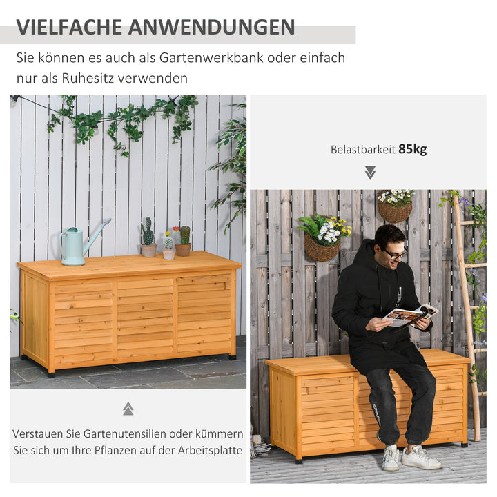 Havekasse, hyndekasse, opbevaringskasse, havekasse, vejrbestandig, massivt træ, 127 x 56 x 60 cm gul