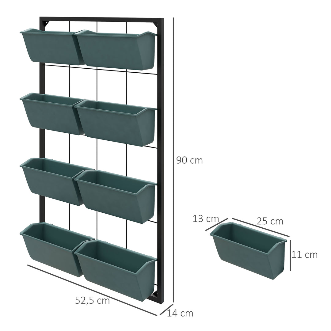 Plantestander/blomsterstander med 8 stabelbare plantekasser, vejrbestandig, 52,5 x 14 x 90 cm, grå + sort