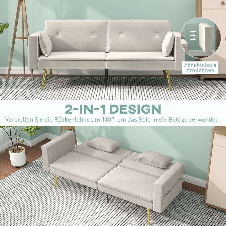 2-Personers sovesofa, justerbar ryglæn, bløde hynder, fløjlsbetræk, til stue, gæsteværelse, beige