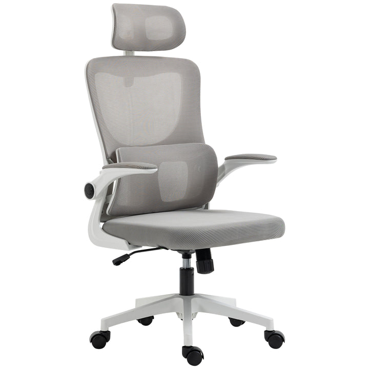 Kontorstol, højdejusterbar, ryglæn med justerbar justering, justerbar nakkestøtte, op til 120 kg, 60 x 59 x 114-122 cm, grå
