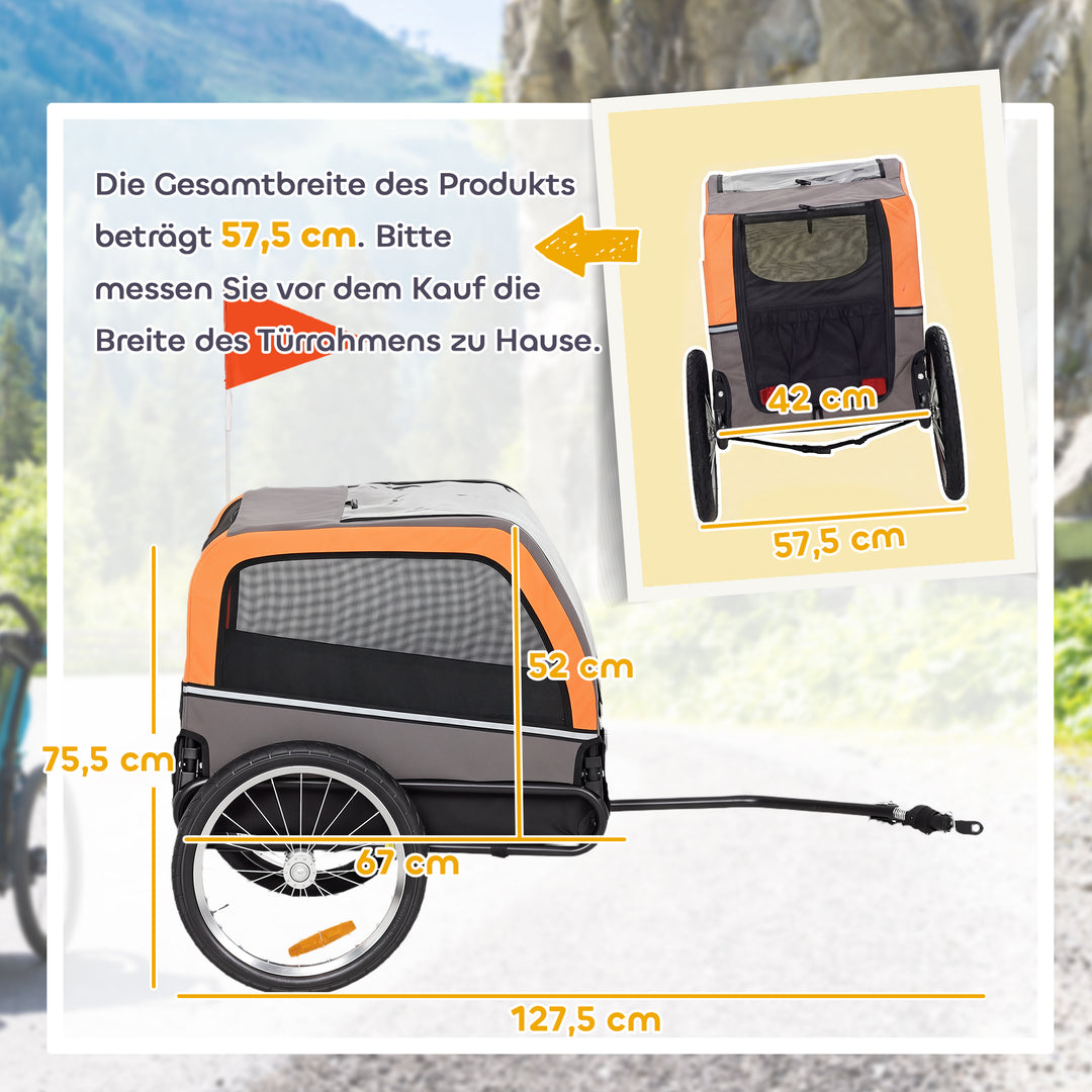 Hundetrailer, foldbar cykeltrailer med sikkerhedsreflekser til små og mellemstore hunde op til 20 kg, orange