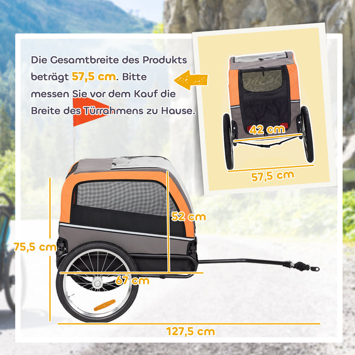 Hundetrailer, foldbar cykeltrailer med sikkerhedsreflekser til små og mellemstore hunde op til 20 kg, orange