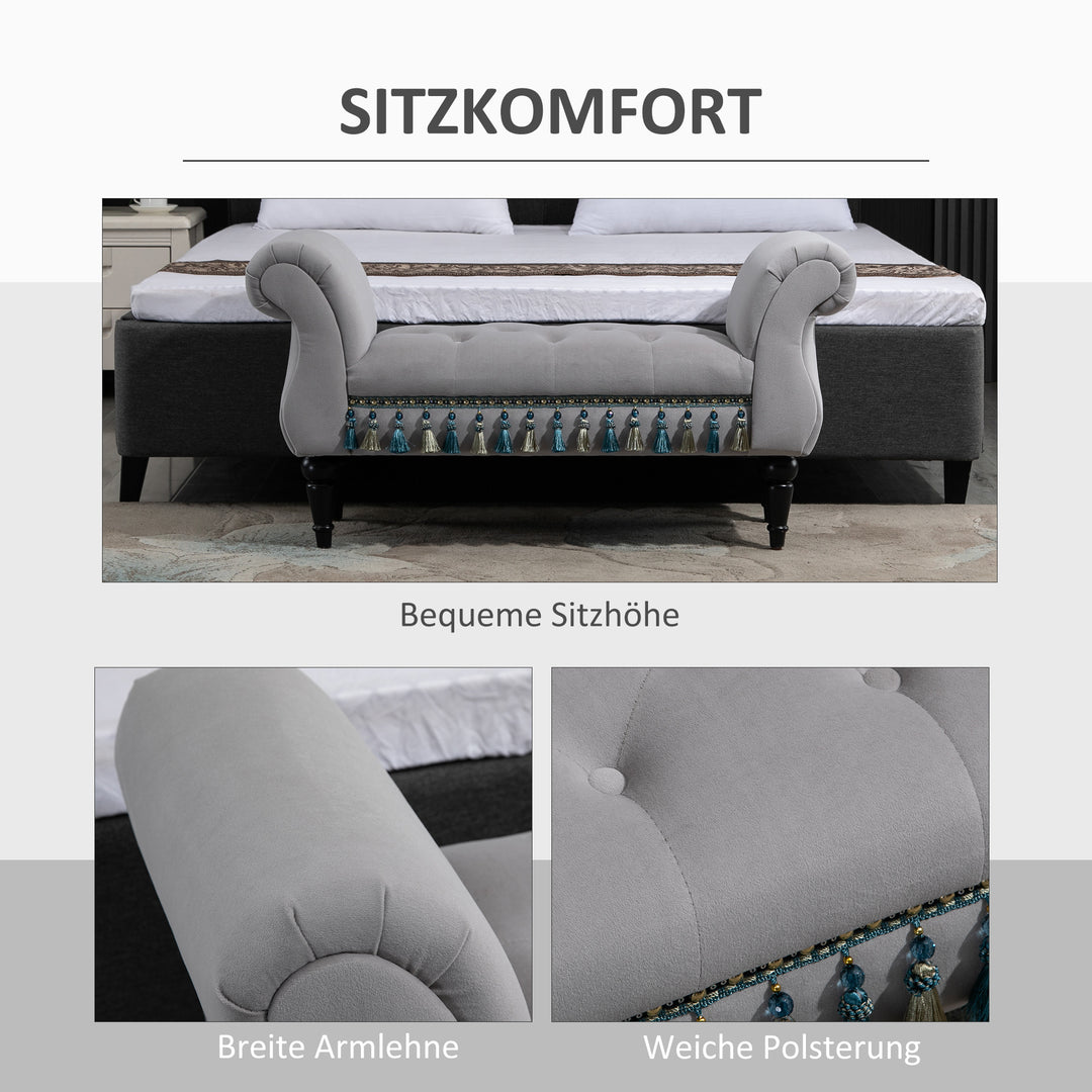 Polstret bænk, fløjlslook, luksuriøs sengebænk med træben, entrébænk til soveværelse, lasteevne op til 150 kg, lysegrå, 117 x 40 x 58 cm