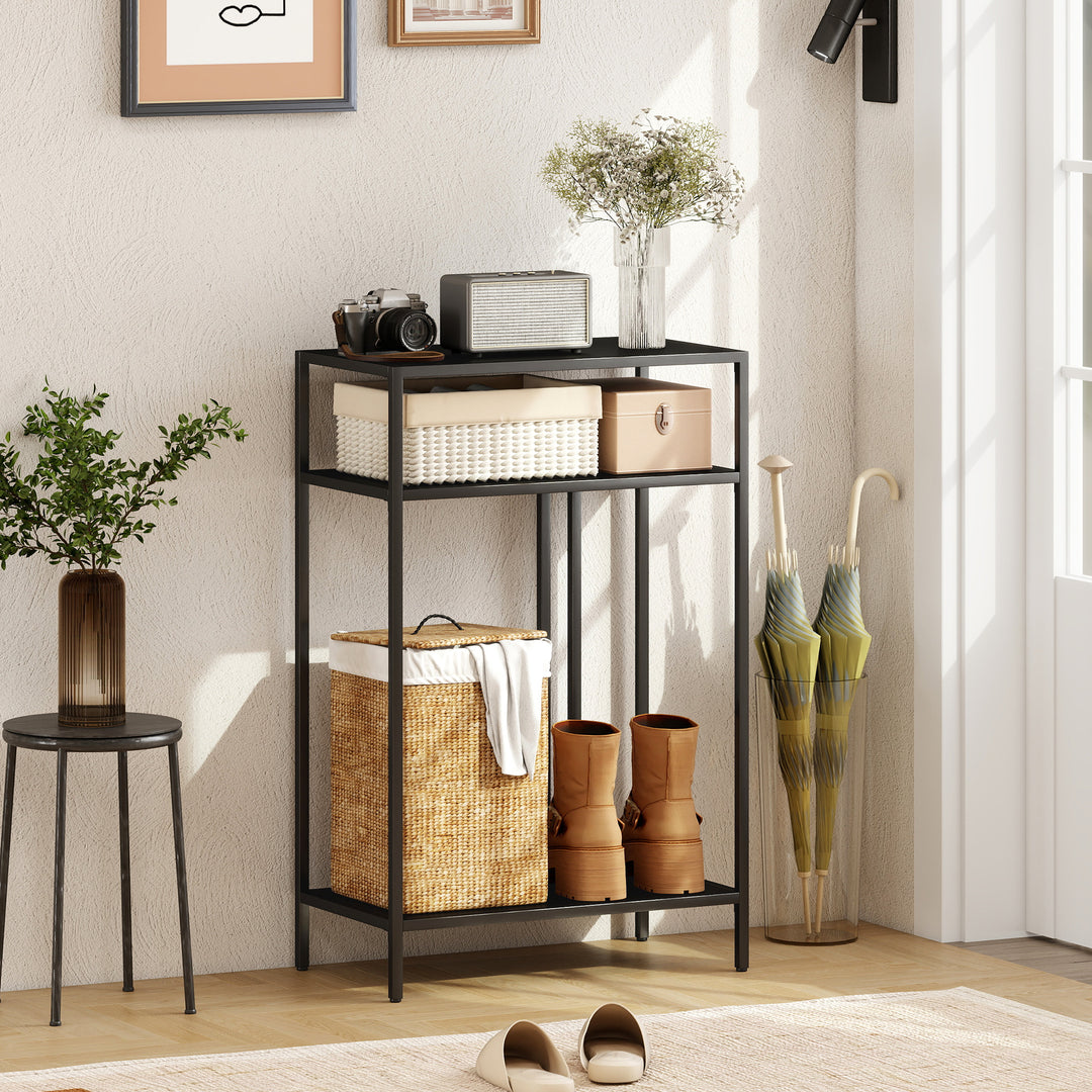 Konsolbord med 3 hylder, smalt entrébord, stålstel til stue/entre, 55 cm, sort
