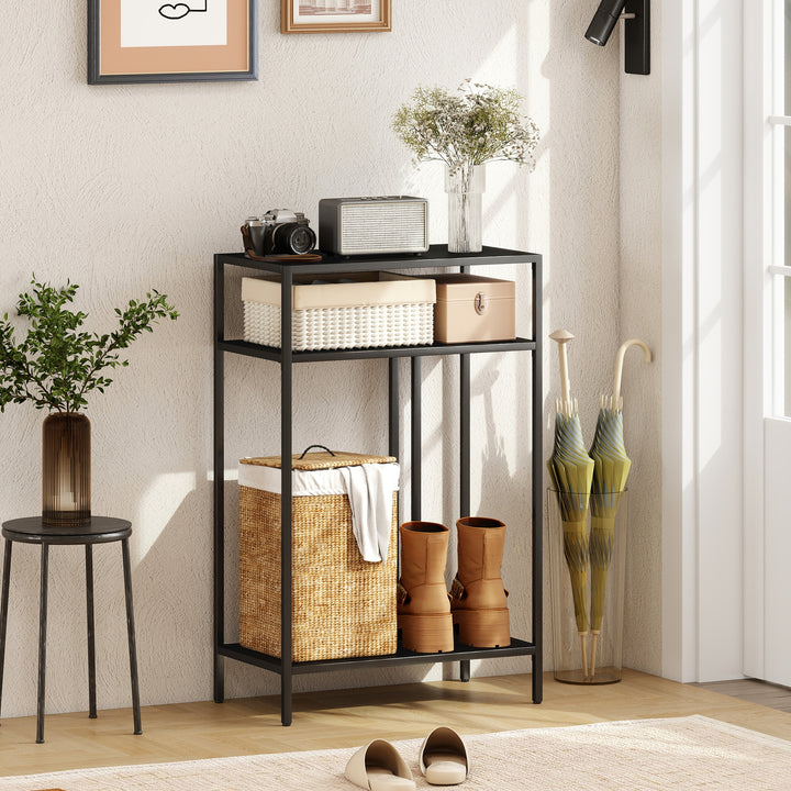 Konsolbord med 3 hylder, smalt entrébord, stålstel til stue/entre, 55 cm, sort