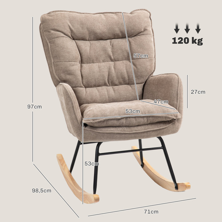 Gyngestol, bredt sæde, høj ryg, bøgetræsstel, op til 120 kg, brun