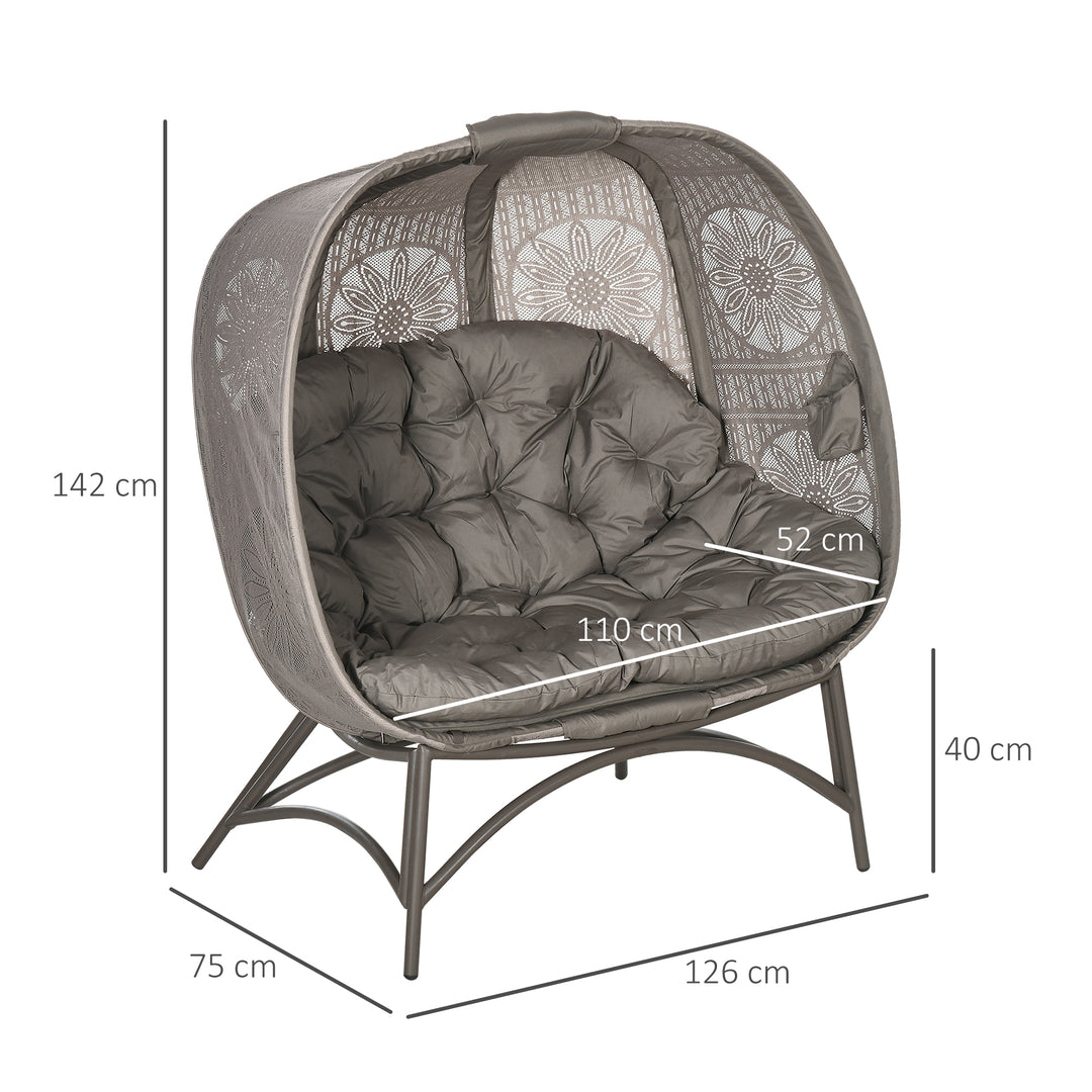 Havestol til 2 personer, foldbar, stor sædehynde, stålstel, farve: sand, 126 x 75 x 142 cm