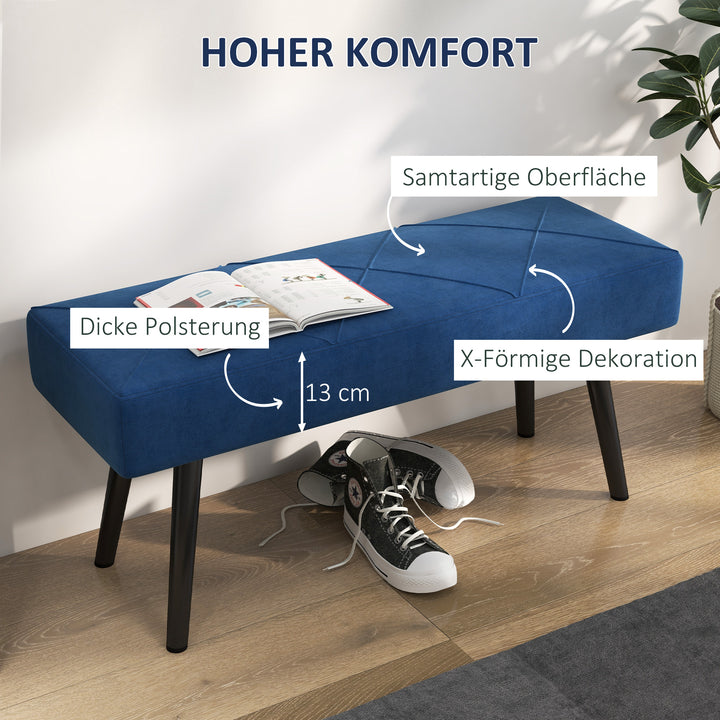 Polstret bænk sengebænk, velour look, 100 x 36 x 45 cm, blå