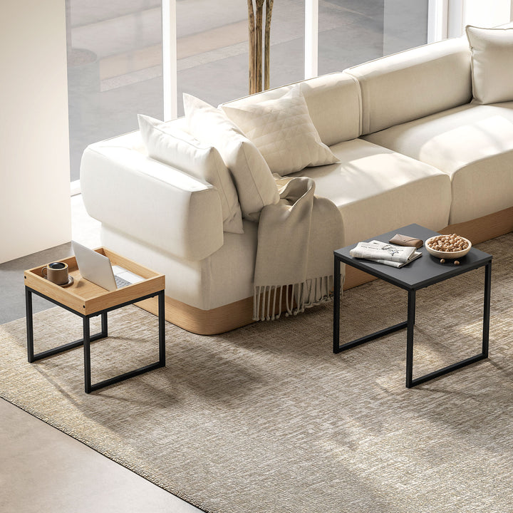 Moderne sofabord, sæt med 2 sofaborde, til små rum, firkantet, mdf, metal, sort