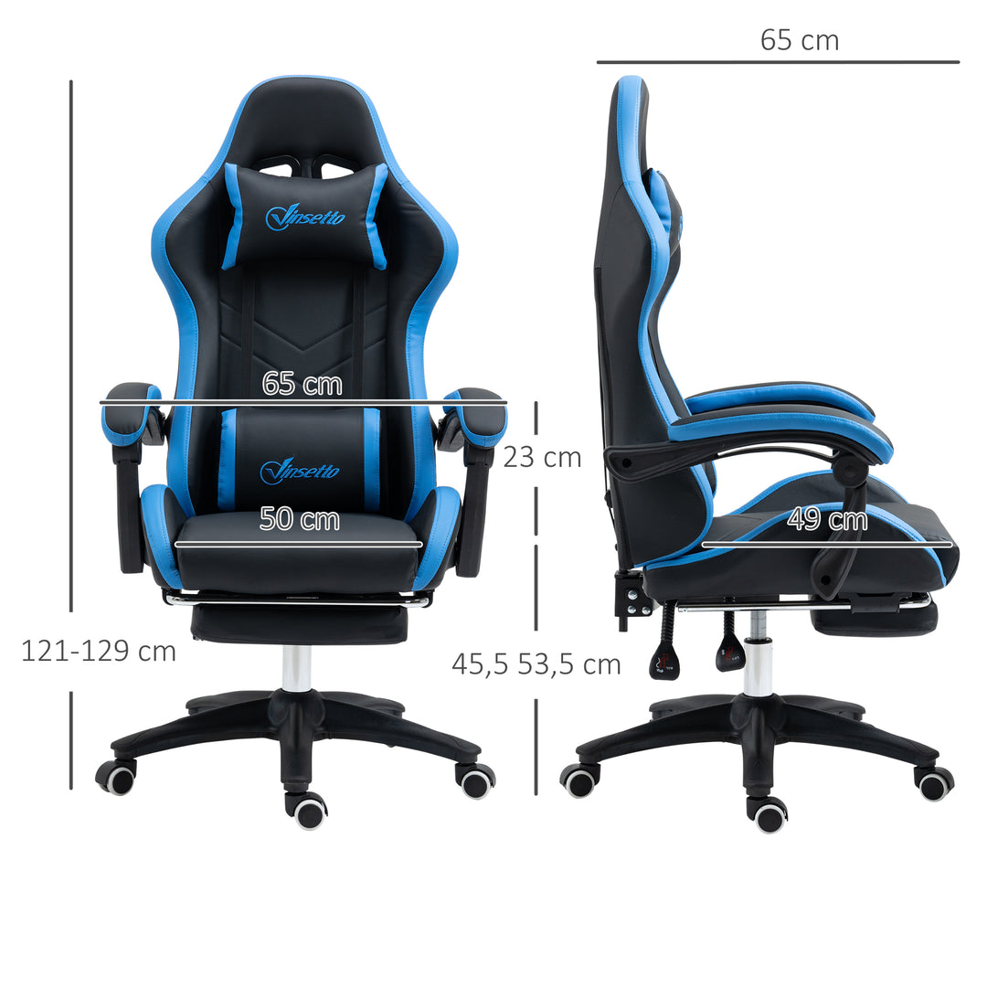 Kontorstol, gamingstol, 1 nakkestøtte, 1 lændestøtte, blå + sort