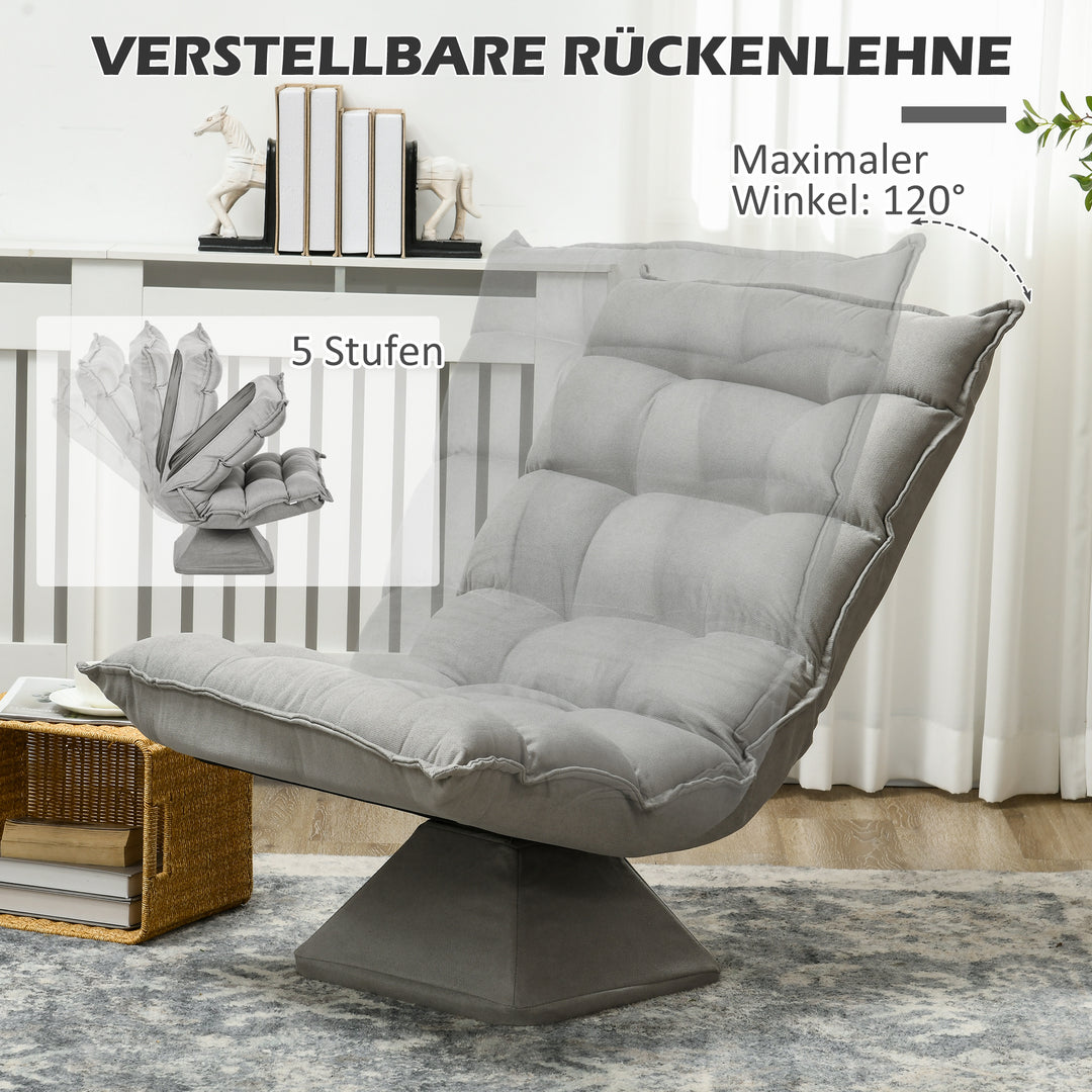 Lænestol/læsestol, drejelig, fløjlslook, 62 cm x 70 cm x 95 cm, lysegrå