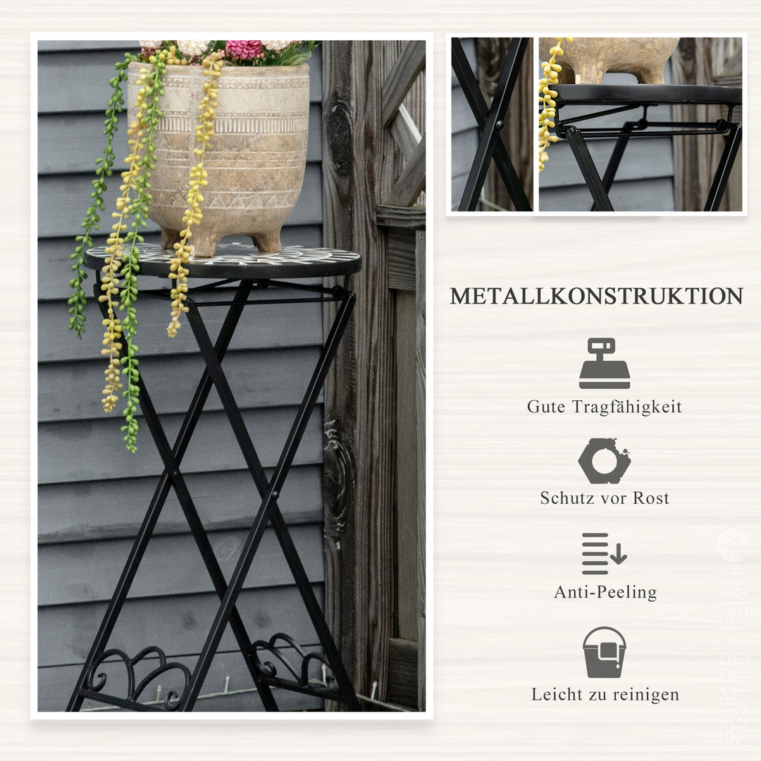 Plantestativ 36 x 67 cm blomsterstativ planteholder foldbar rund til balkon stenmosaik have indendørs udendørs flerfarvet