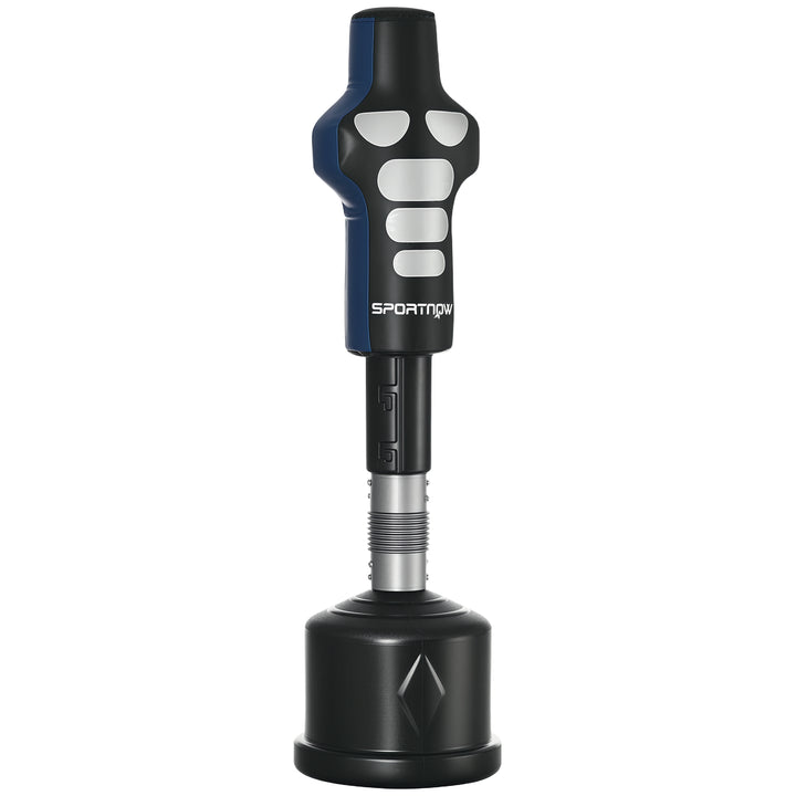 Boksedummy, fritstående, højdejusterbar, tung base, kunstlæder, sort+grå+blå, 55 x 55 x 178-207 cm