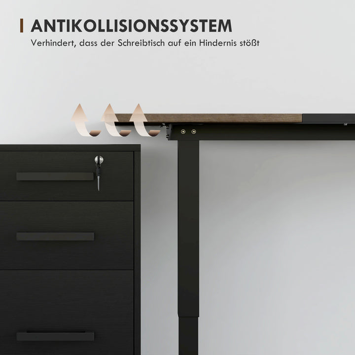 Højdejusterbart skrivebord elektrisk 140 x 70 cm computerbord med 4 hukommelseskontroller, 4-delt bordplade, sit-stee-bord med antikollision, overophedningsbeskyttelse sort
