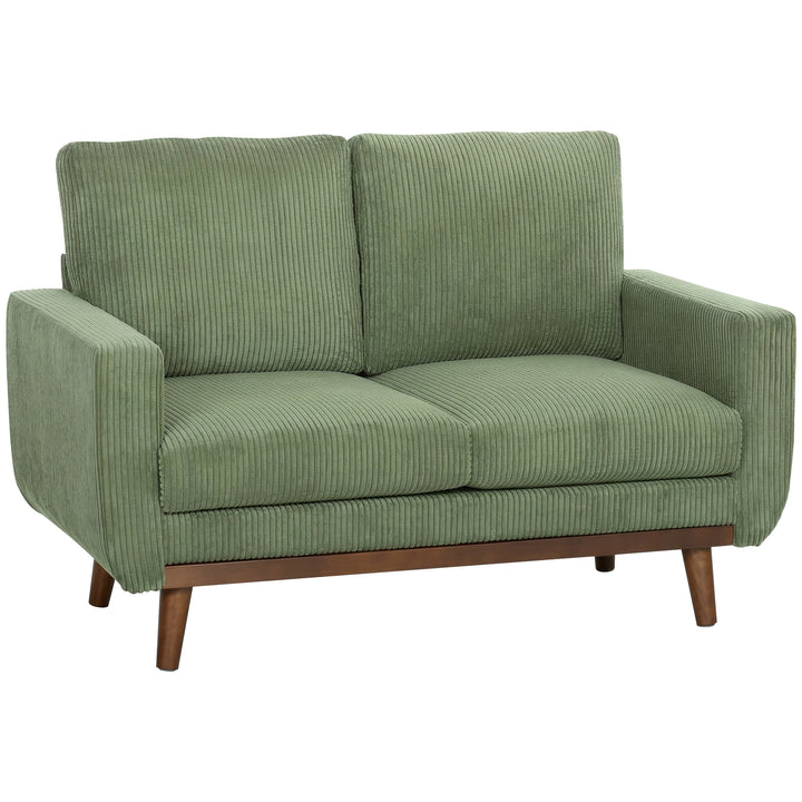 2-personers sofa, 134 cm fløjlssofa med pocketfjedre, tyk ryglæn, trælameldetaljer, grøn