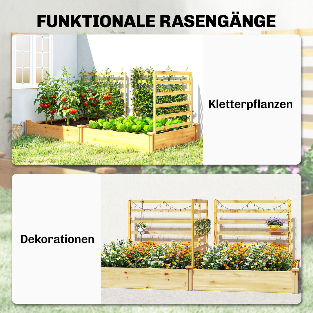 Højbed med espalier, træblomsterkasse med 3 espalierer, rumdeler, åben bund, 240 x 125 x 102 cm, naturtræ