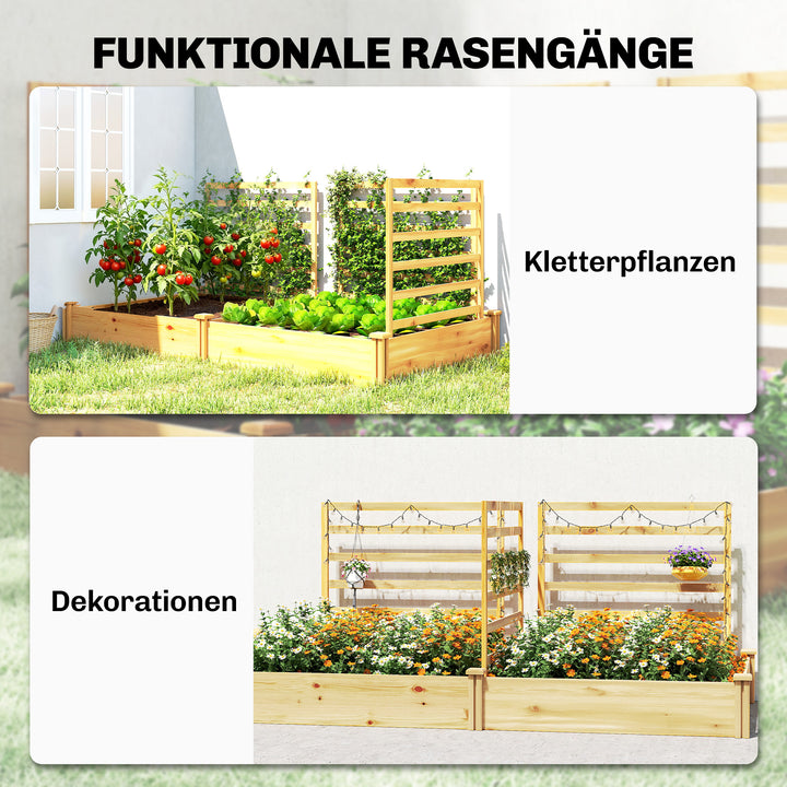 Højbed med espalier, træblomsterkasse med 3 espalierer, rumdeler, åben bund, 240 x 125 x 102 cm, naturtræ