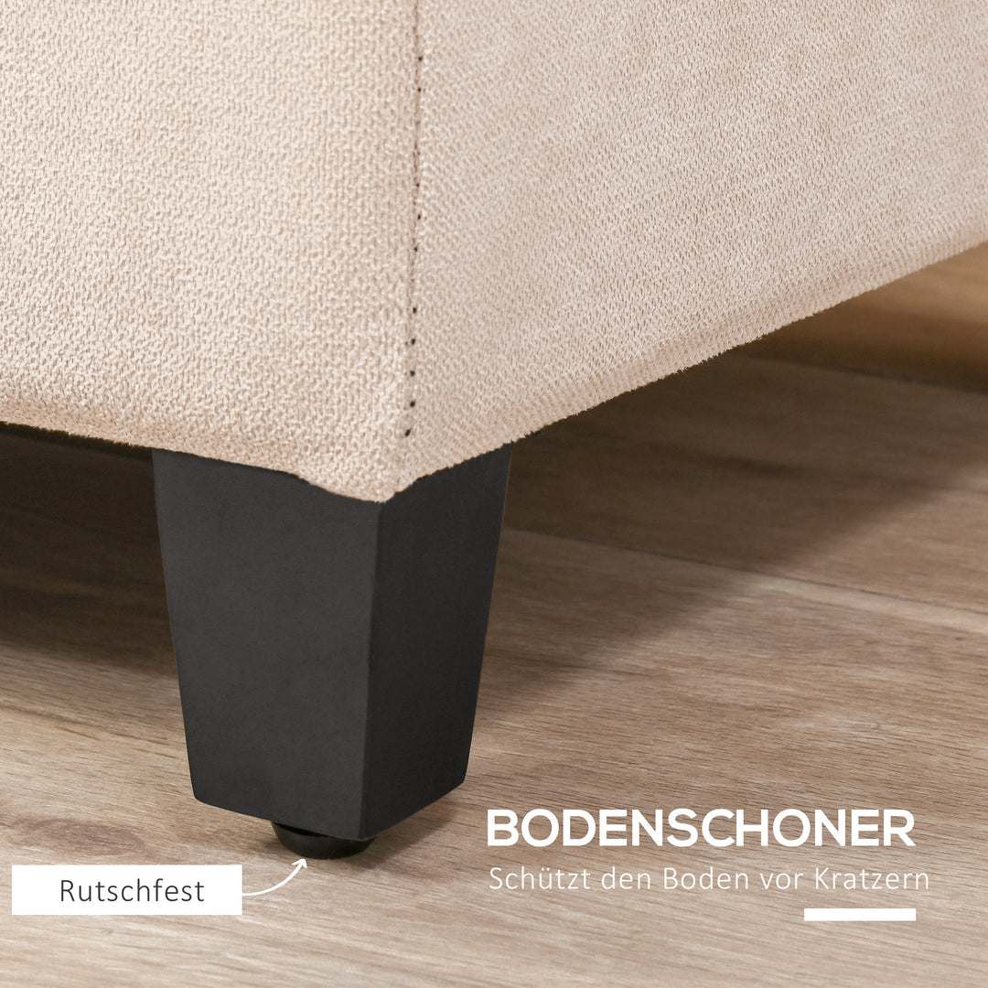 Polstret bænk med opbevaring, knapsyninger, op til 120 kg, 125 x 49 x 41,5 cm, beige