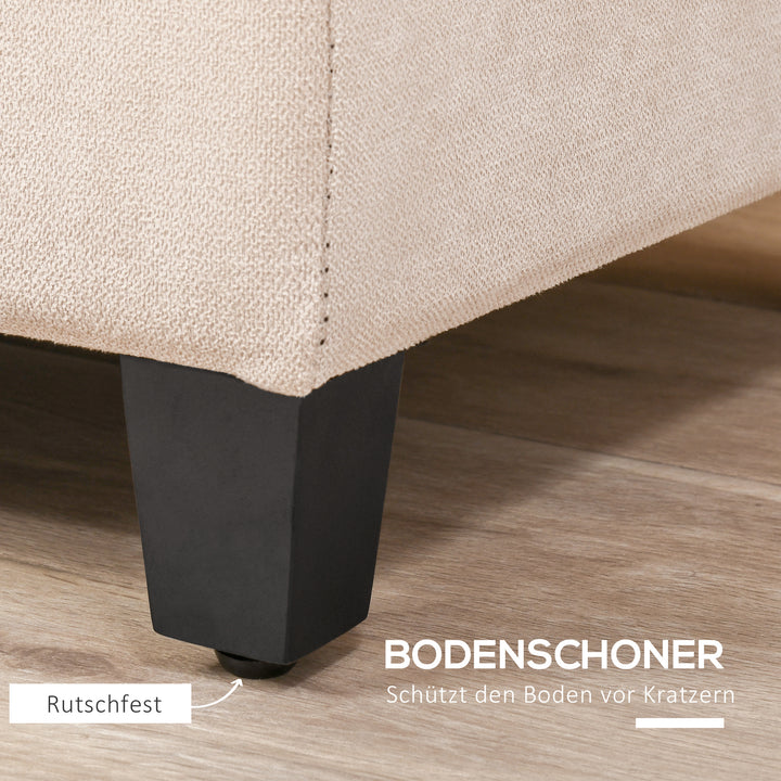 Polstret bænk med opbevaring, knapsyninger, op til 120 kg, 125 x 49 x 41,5 cm, beige