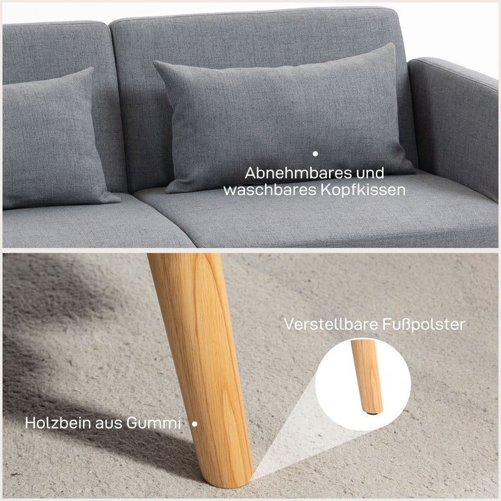 3-Personers sovesofa, gæsteseng med dobbeltseng, op til 240 kg, foldbare ryglæn, træstel, 170 x 83 x 80 cm, grå