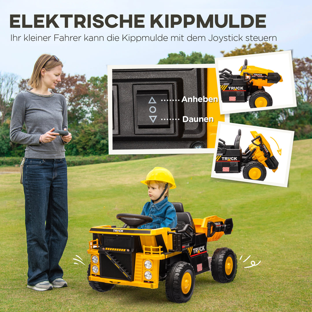 Elektrisk tipvogn, 3-6 km/t, kørevogn, tiplads, lys og musik, i 3-5 år